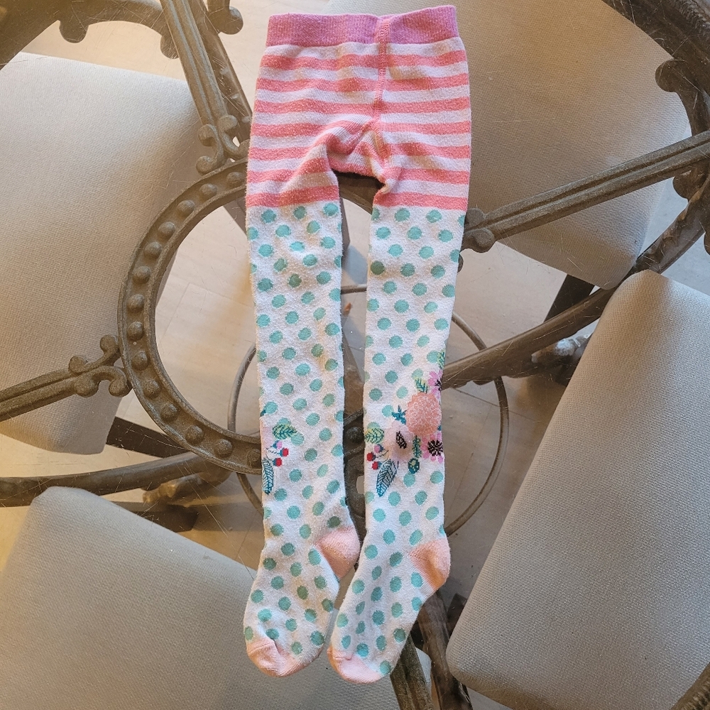 Matilda Jane Pink and White Polka Dot Floral Kids Tights Size 2